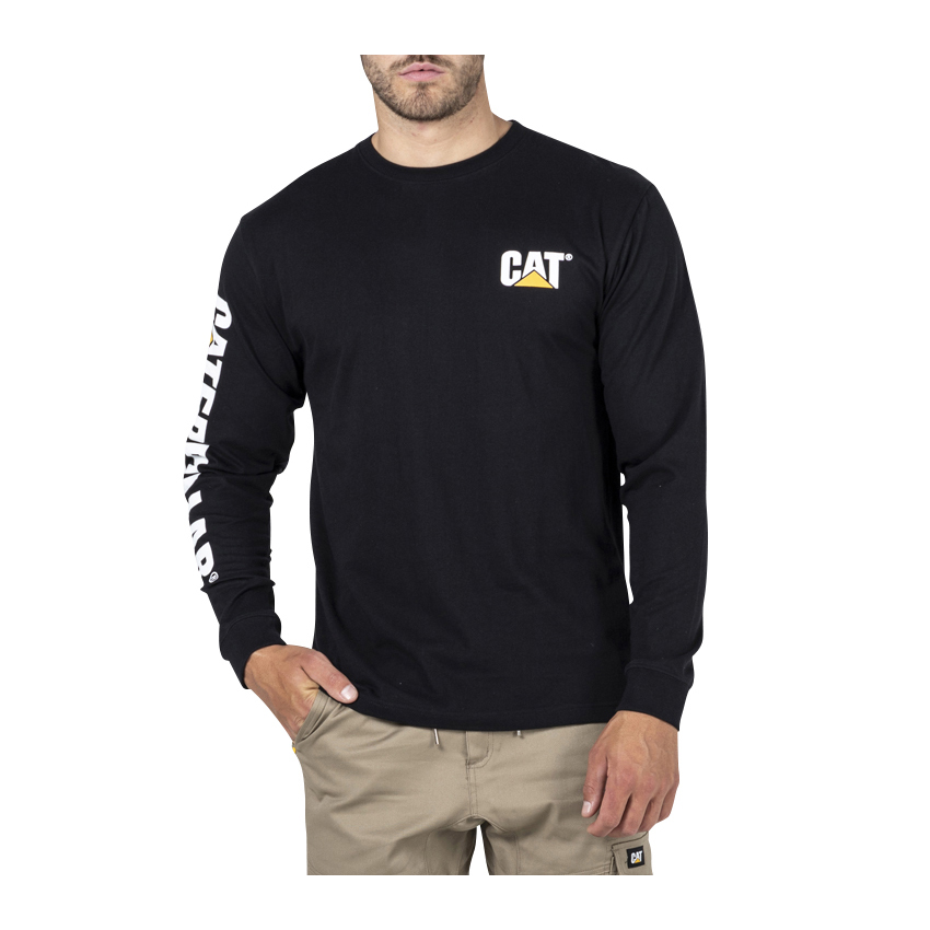 Caterpillar Clothing Islamabad - Caterpillar Trademark Banner L/S Mens T-Shirts Black (416280-GVE)